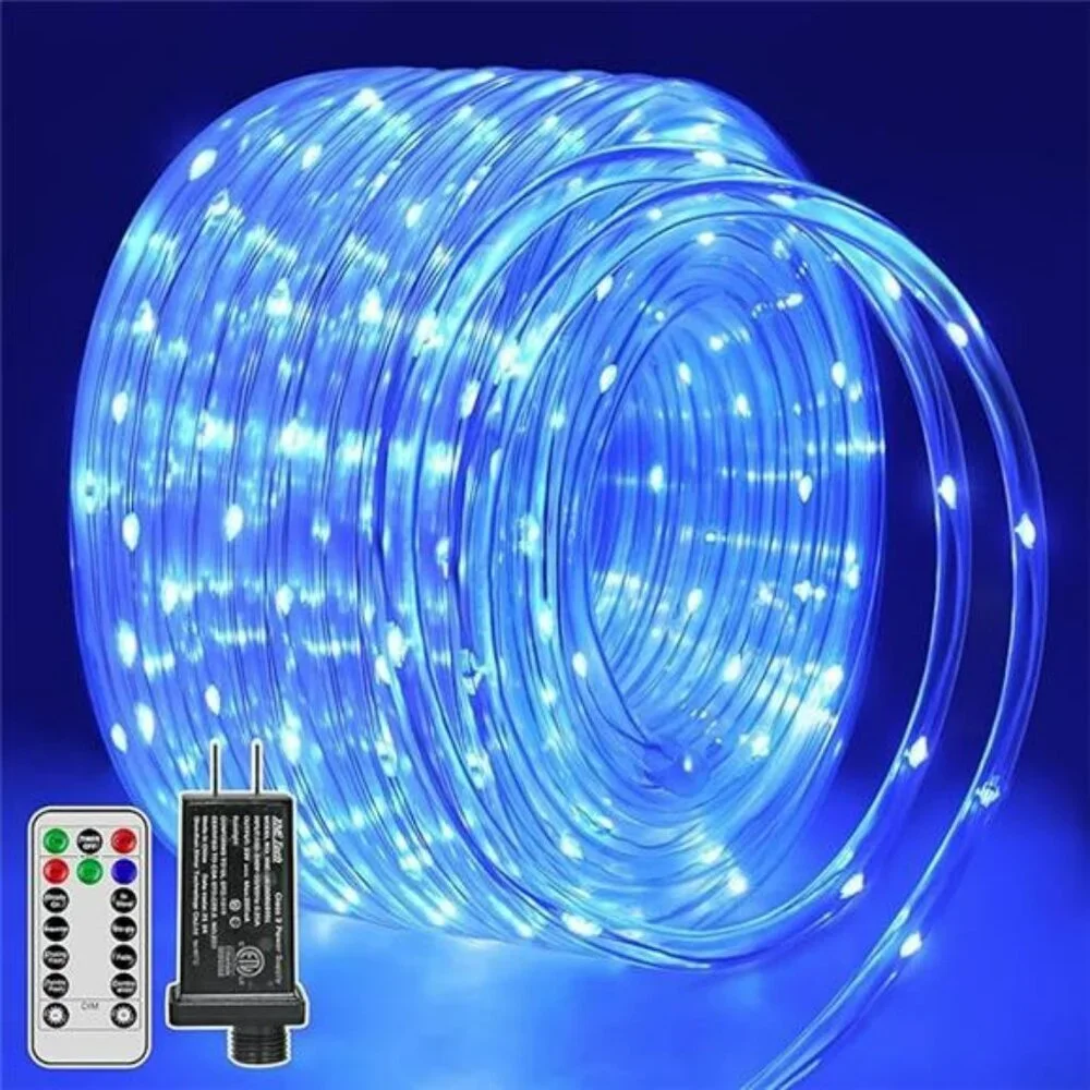 50ft blue LED rope lights waterproof remote control timer indoor outdoor decor